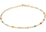 Barzel 18K Gold Plated Gold and Multi Color Crystal Baguette Anklet