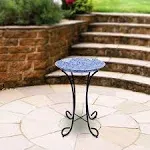 Alpine Corporation 24" Outdoor Mosaic-Style Glass Birdbath Bowl with Metal Stand Blue