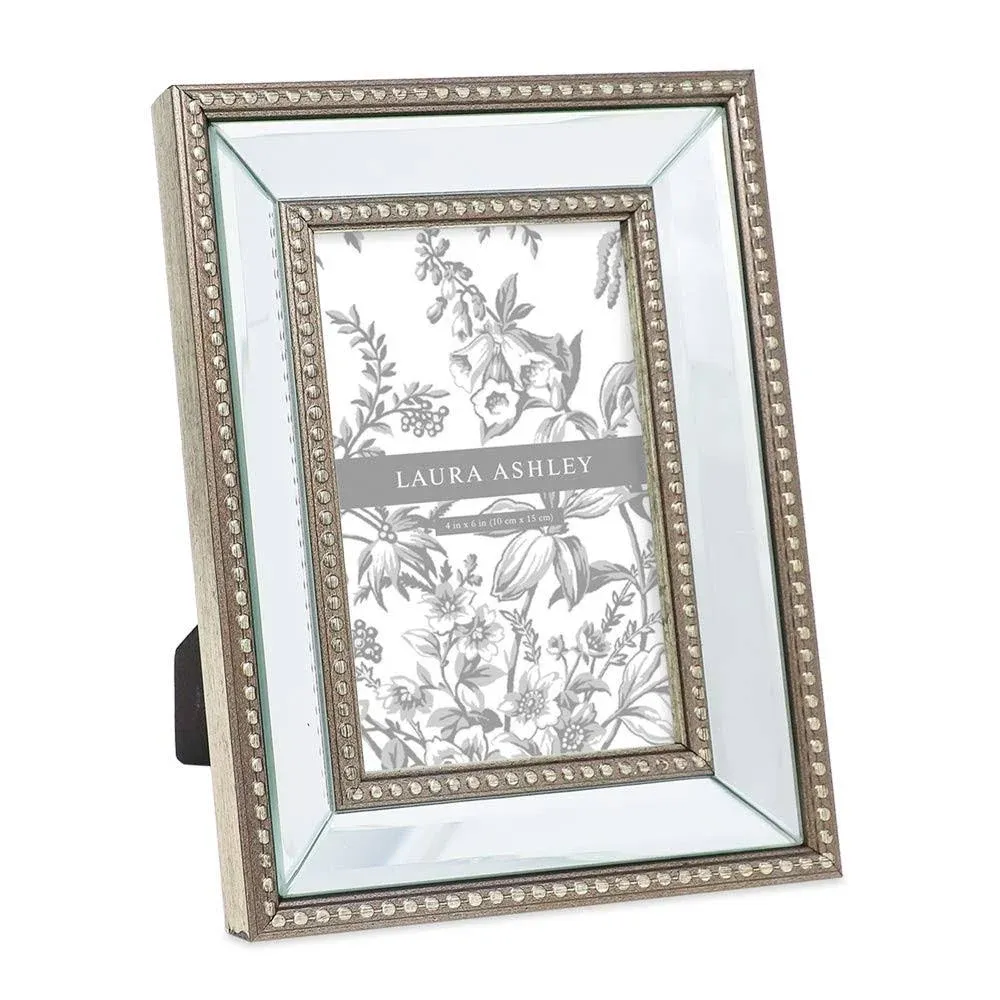 Laura Ashley 4x6 Champagne Mirror Bead Picture Frame Classic Mirrored Frame with Beaded Border