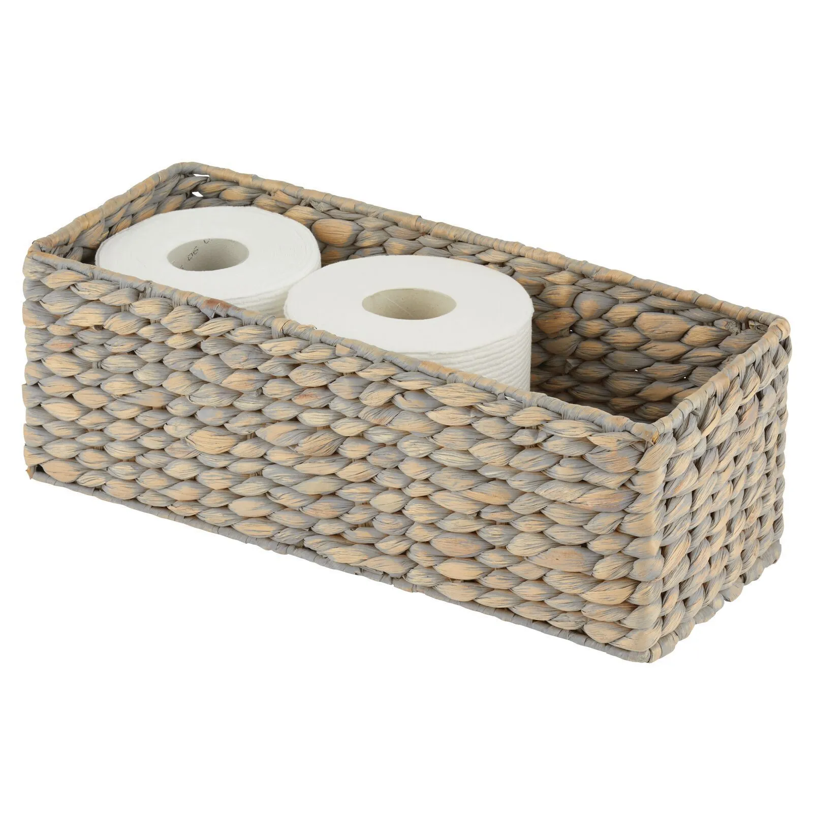 mDesign Woven Hyacinth Narrow Bathroom Toilet Tank Storage Basket