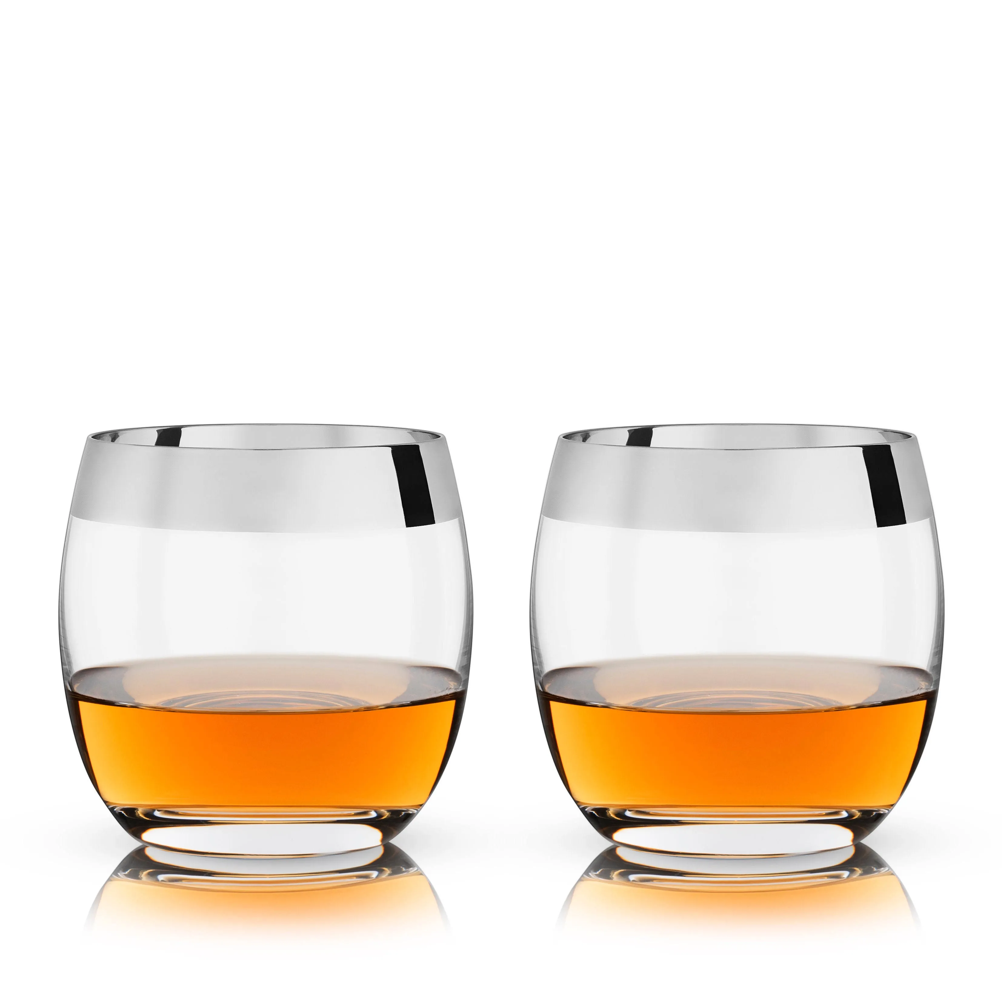 Viski Irving Chrome Rim Crystal Lowball Tumblers Set of 2 - Premium Crystal Clear Cocktail Glass Gold Rimmed Glassware, Stylish Lowball Whiskey Glass Gift Set, 9 oz