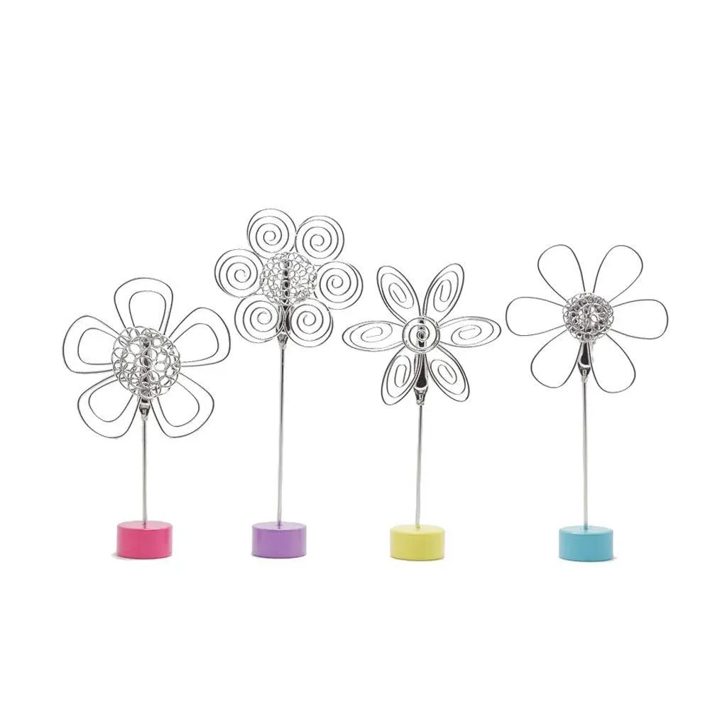 4 Pcs Cute Flower Table Card Memo Holder Stand, Photo Clips Holder Desk Stand fo