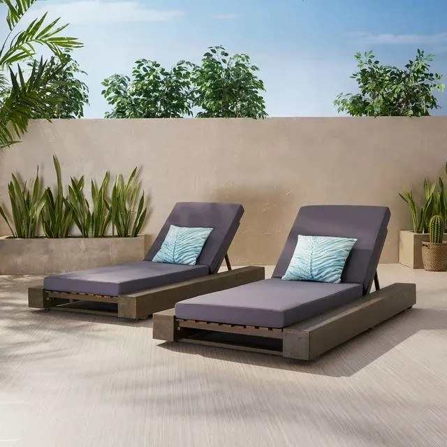 Noble House Broadway Outdoor Acacia Wood Chaise Lounge