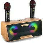 MASINGO Karaoke Machine for Adults And Kids With 2 Wireless Microphones, Portable Bluetooth Speaker, Colorful Led Lights, Pa System, Lyrics Display