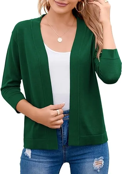 Women's 3/4 Sleeve Open Front Cropped Cardigan Sweater Elegant Shrugs for Women