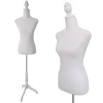 SHAREWIN Female Dress Form Mannequin Torso Body with Adjustable Tripod Stand Dress Jewelry Display (White)