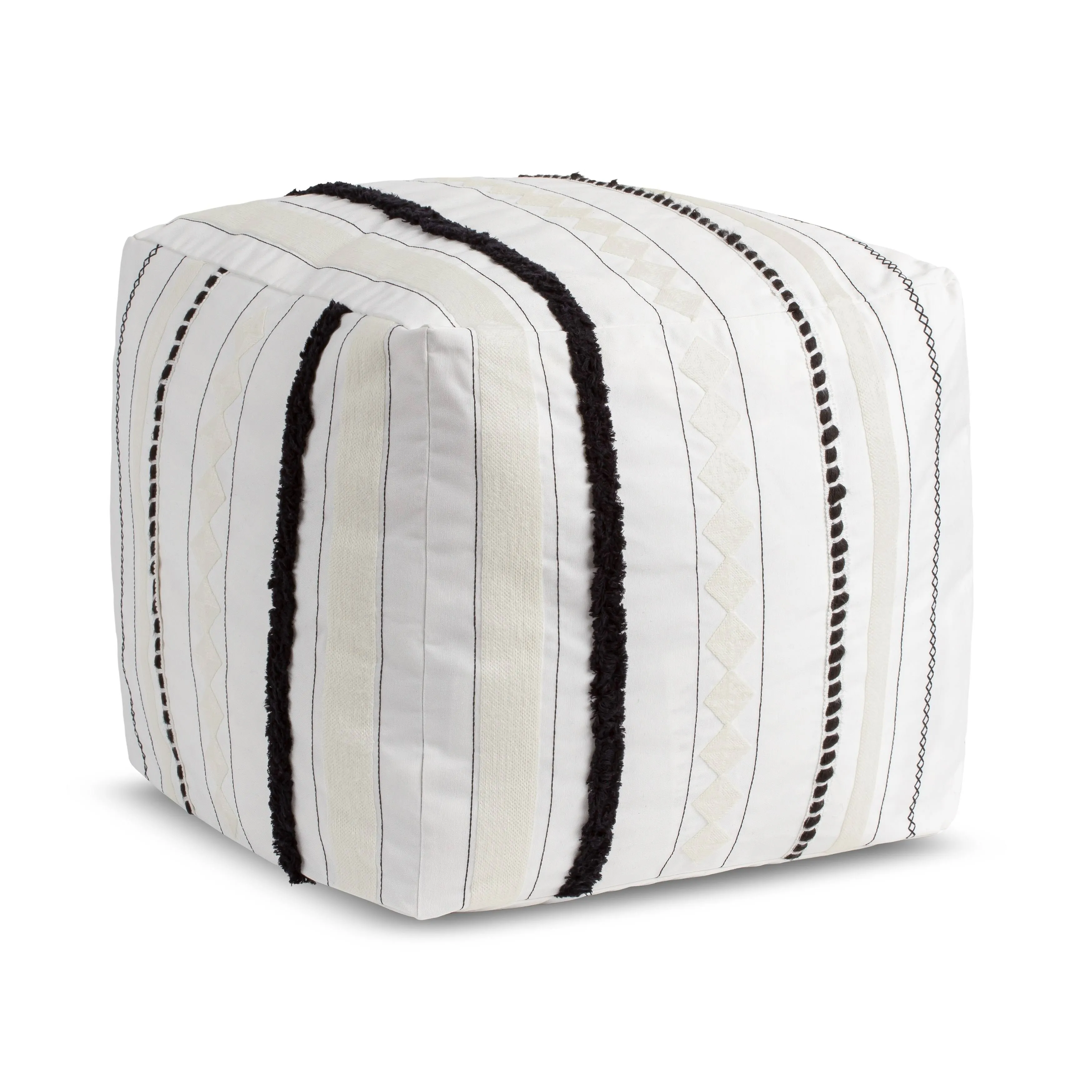 Sweet Jojo Designs Boho Black and White Geometric Striped Lines Collection Ottoman Pouf Cover