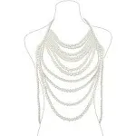 Aiosy Pearls Body Chain Bra Sexy Shawl Necklace Pearl Tops Halter Shoulder Chain Beaded Backless Chest Chains Rave Body Jewelry Festival Party