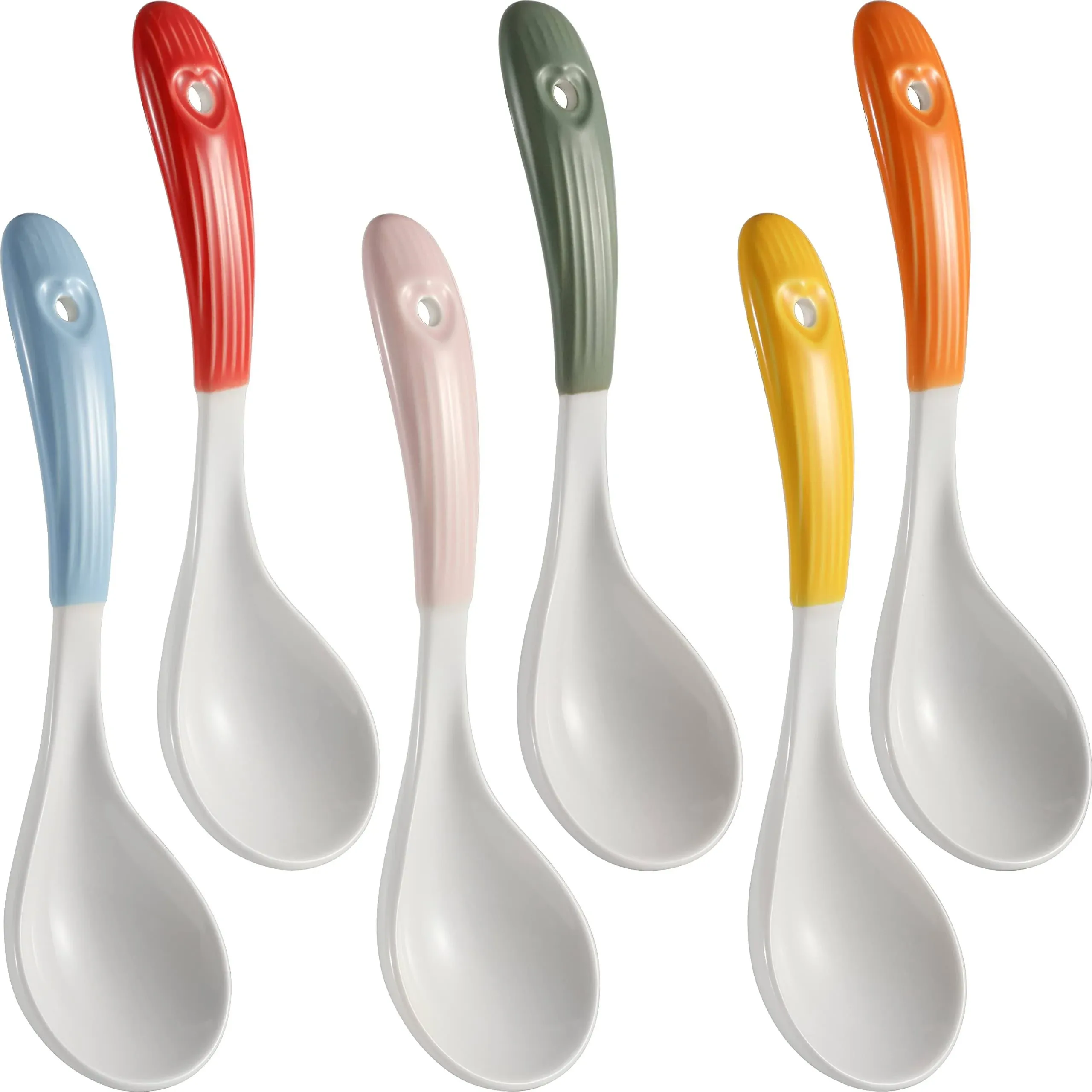 Ceramic Soup Spoons Set of 6 Asian Soup Spoon Porcelain Chinese Ramen Soup Sp...