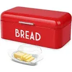 Vintage Metal Bread Box for Kitchen Counter, Bread Bin Storage Container, Red