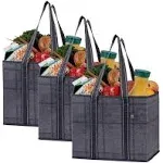 Veno 3-Pack Reusable Grocery Shopping Bags, Heavy Duty Tote with Reinforced Bottom, Reusable Tote Bags, Multi-Purpose - Black/Windowpane