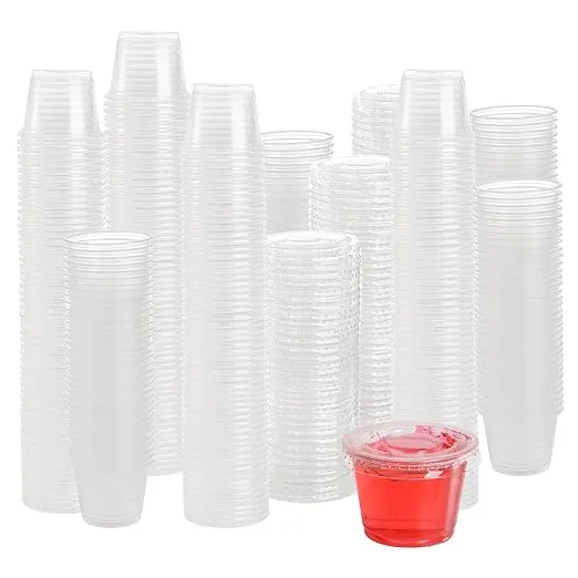 Hedume 600 Sets 1 Oz Disposable Portion Cups with Lids, Clear Jello Shot Cups, P