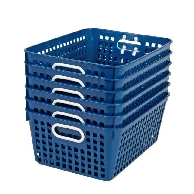 6-Pack White Plastic Storage Basket, Office Storage Baskets