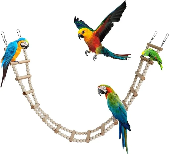 Bird Parakeet Ladder Toys, Bird Wooden Ladder Bridge,Hamster Climbing Swing Toys