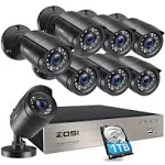 ZOSI H.265+ Home Security Camera System Outdoor Indoor, 8 Channel 5MP-Lite CCTV DVR Recorder and 4pcs Weatherproof Surveillance Bullet Camera,Night Vision,Remote Access,Motion Alerts (No HDD)