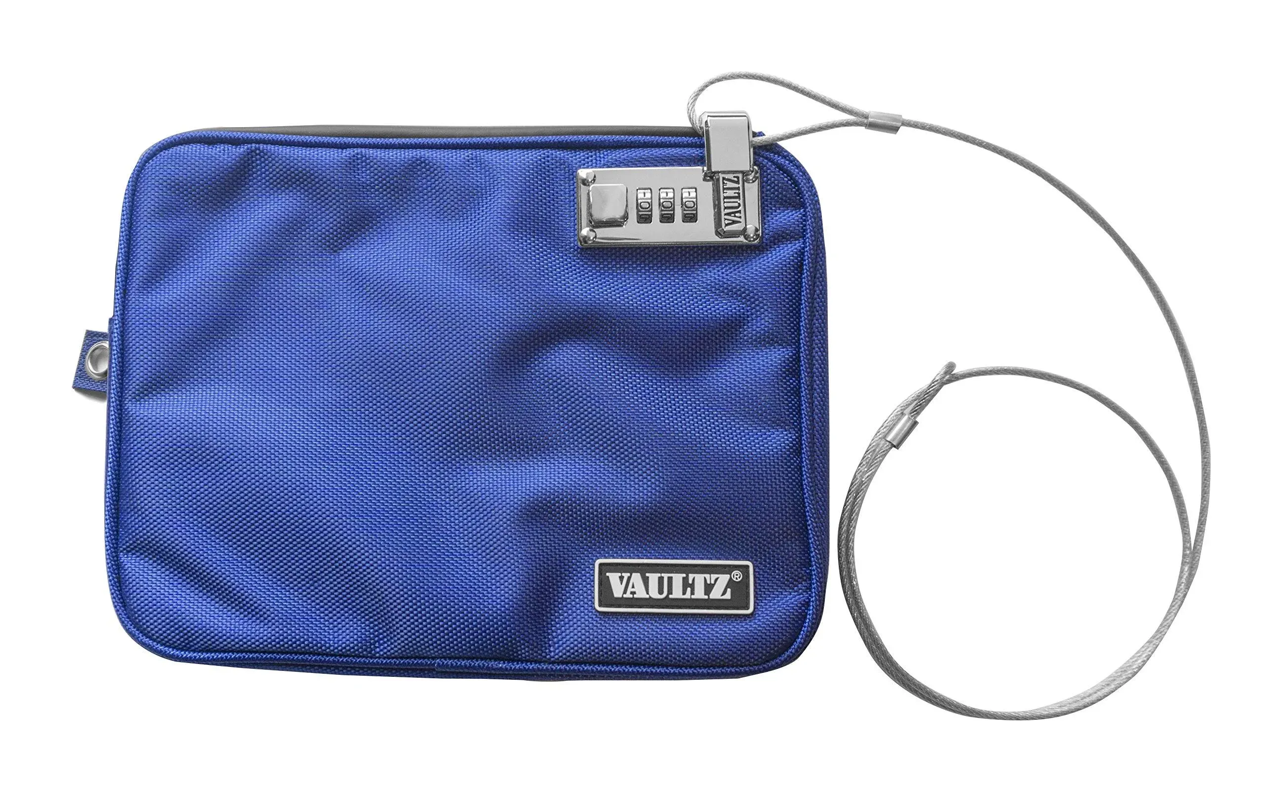 Vaultz Money Bag with Lock - Water-Resistant Combination Locking Pouch w/Tether for Cash, Pool, Beach, Bank, or Travel - 7.5 x 9 Inches, Medium, Blue