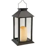 LumaBase Solar Powered Lantern with LED Candle - Black