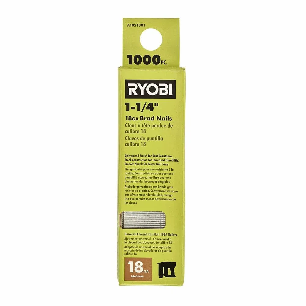 Ryobi 1,000 Pc. 1-1/4" 18ga Brad Nails - A1021801