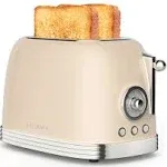 CROWNFUL 2-Slice Toaster with Extra Wide Slots, Retro Stainless Steel, 6-Shade Settings, Removal Crumb Tray,Cream