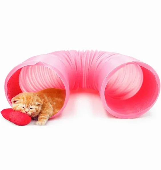 Roundler Small Animal Tunnel 2 Pack Collapsible Plastic Guinea Pigs Tube Tunnel&3 Pack Grass Balls,Fun Toys for Hiding Training Chinchillas