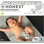 The Honest Company Clean Conscious Diapers | Plant-Based, Sustainable | Pandas + Barnyard Babies | Super Club Box, Size 2 (12-18 lbs), 152 Count