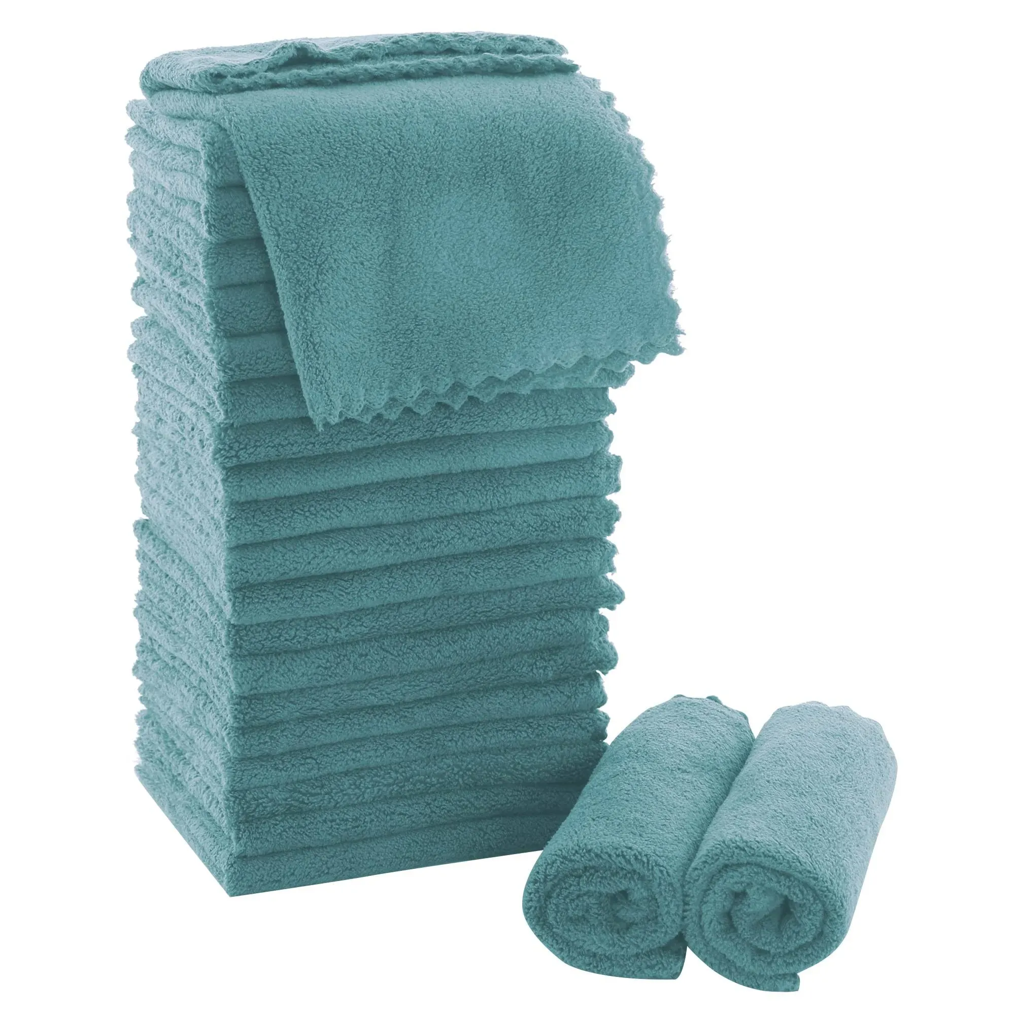 MOONQUEEN Ultra Soft Premium Washcloths Set - 12 x 12 Inches - 24 Pack - Quick Drying - Highly Absorbent Coral Velvet Bathroom W, Teal