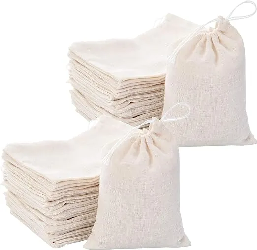 200 Pack Muslin Bags Burlap Bags Muslin Drawstring Bags Sachet Bag Multipurpose Drawstring Bags for Tea Jewelry Wedding Party Favors Storage