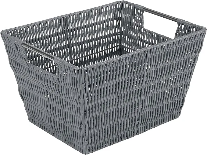 Simplify Medium Rattan Storage Tote Basket in Charcoal