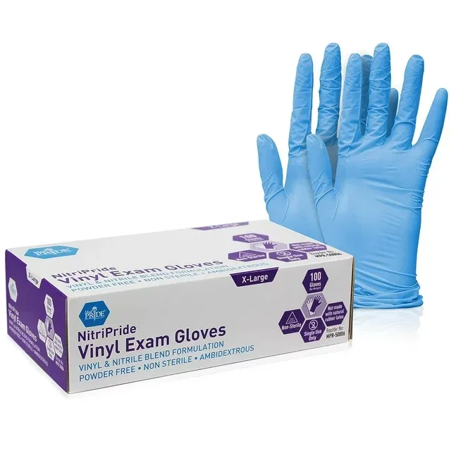 Medpride NitriPride Nitrile-Vinyl Blend Exam Gloves, X-Large 100 - Powder Free, Latex Free & Rubber Free - Single Use Non-Sterile Protective Gloves