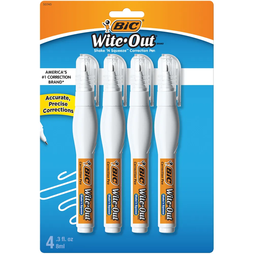 "BIC Wite-Out Shake 'N Squeeze Correction Pen, 8 ml, Pack Of 4"