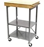 Origami Foldable Wheeled Portable Solid Wood Top Kitchen Island Bar Cart, Silver