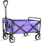 Collapsible Folding Garden Outdoor Park Utility Wagon Picnic Camping Cart 5 Solid Rubber Wheels, Purple