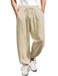 COOFANDY Men's Cotton Linen Pants Casual Harem Pants Elastic Waist Beach Boho Yoga Trousers