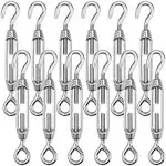 Hedume 12 Pack M4 Hook & Eye Turnbuckle for Cable Wire Rope Tension, 304 Stainless Steel Heavy Duty Wire Rope Tension for DIY String Light Picture