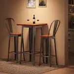 Aiho Bar Table and Chairs Set, Pub Table and Chairs Set of 2, with Elm Solid Wood and Thickened Metal Frame