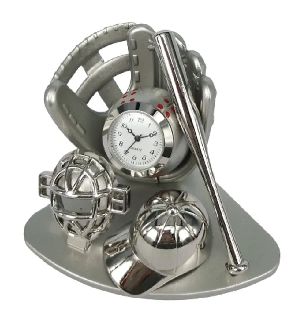 Sanis Enterprises Baseball Mini Desk Clock in Silver