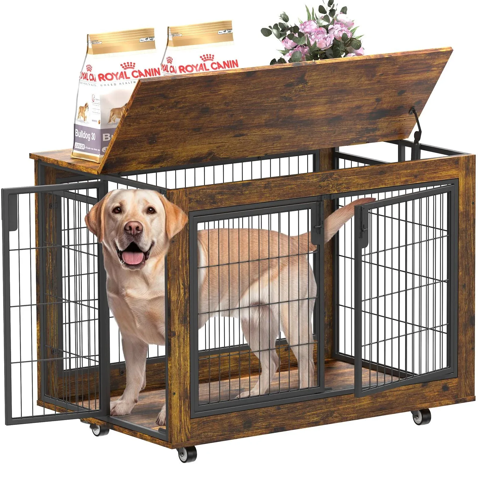 EasyCom Large Dog Crate Furniture, 41.33" Extra Large Dog Kennel Indoor with Top-Access Teasing/Feeding Door, Spacious Dog Crates for Large Dogs, Furn