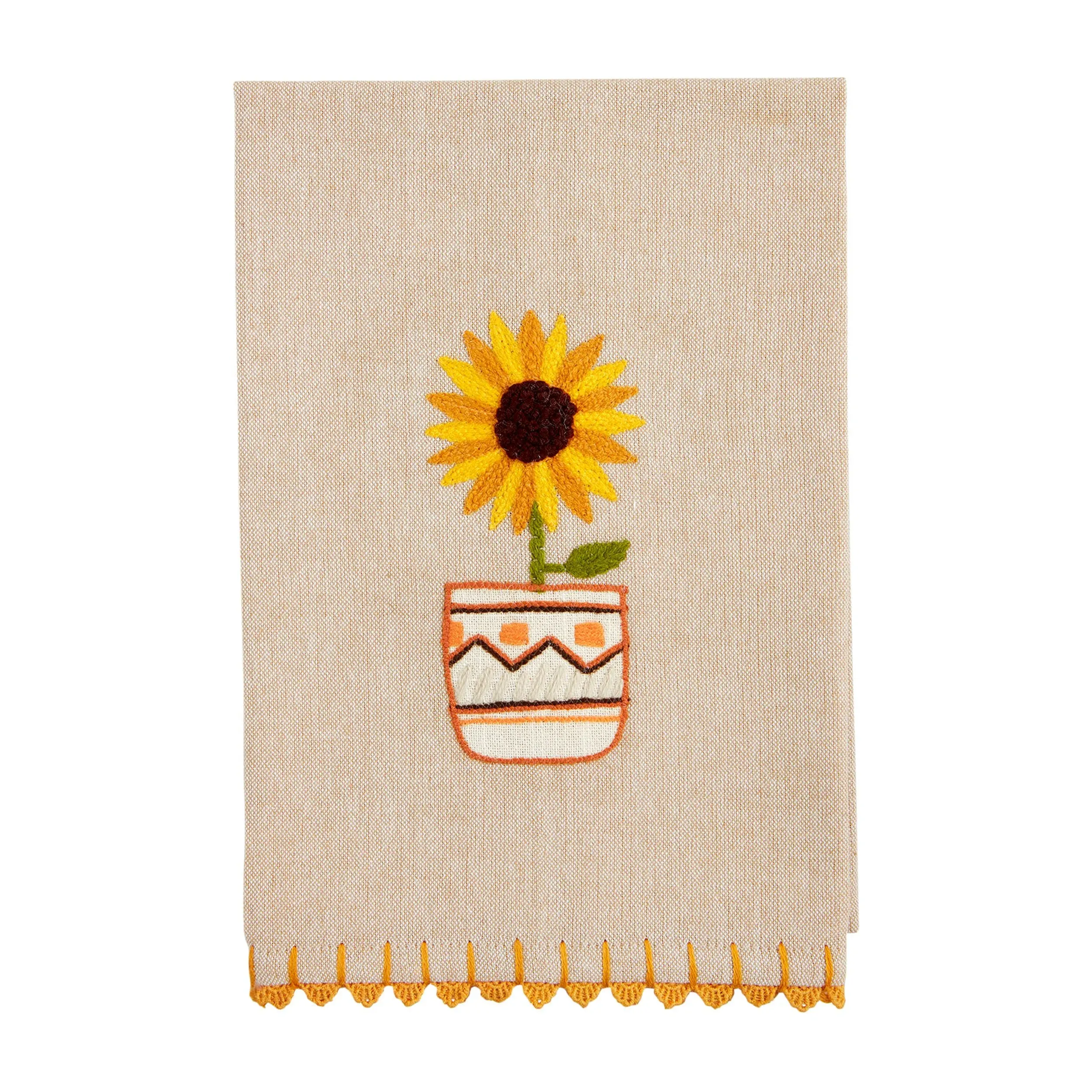 Mud Pie Flower Crochet Trim Towel Single Sunflower