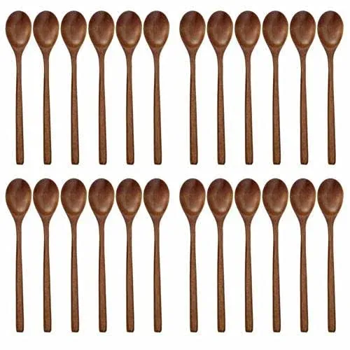 Wooden Spoons, 24 Pieces 9 inch Wood Soup Spoons for Eating Mixing Stirring, Long Handle Spoon with Japanese Style Kitchen Utensil