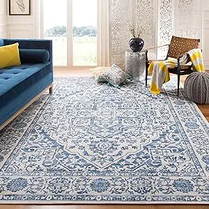 SAFAVIEH Brentwood Collection Area Rug - 10' x 13', Navy & Light Grey, Medallion Distressed Design, Non-Shedding & Easy Care, Ideal for High Traffic Areas in Living Room, Bedroom (BNT832M)