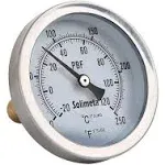 Solimeta 2.5 Bimetal Dial Thermometer, 0-250 Deg F-20-120 Deg C, Lead-Free Brass Stem with Pocket