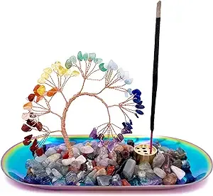 Crystal Incense Holder for Sticks with Ash Catcher Tray Colorful Chakra Healing ...