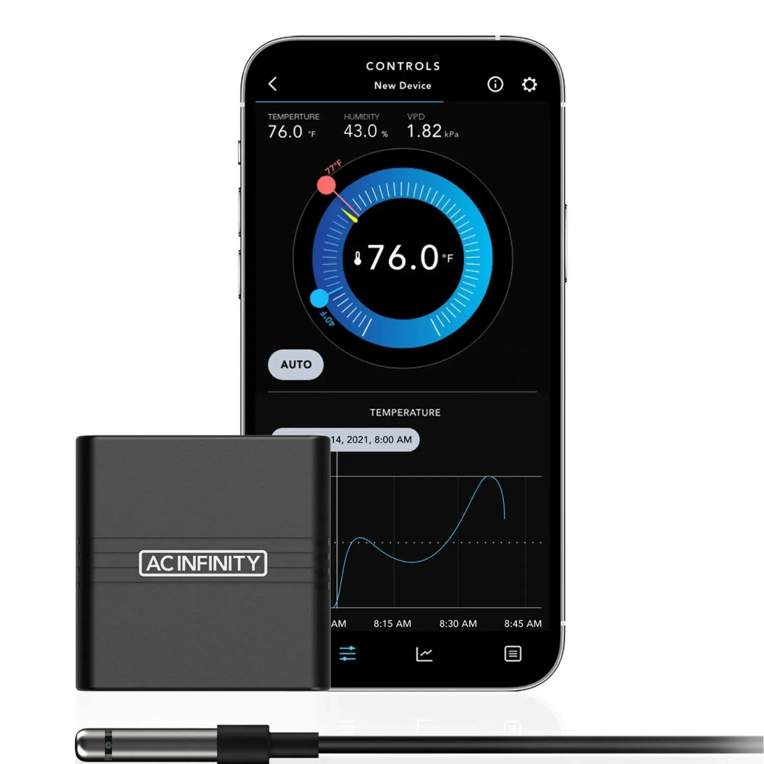 AC Infinity CLOUDCOM A1, Mini Smart Thermo-Hygrometer with Data App, 12 ft. Sensor Probe