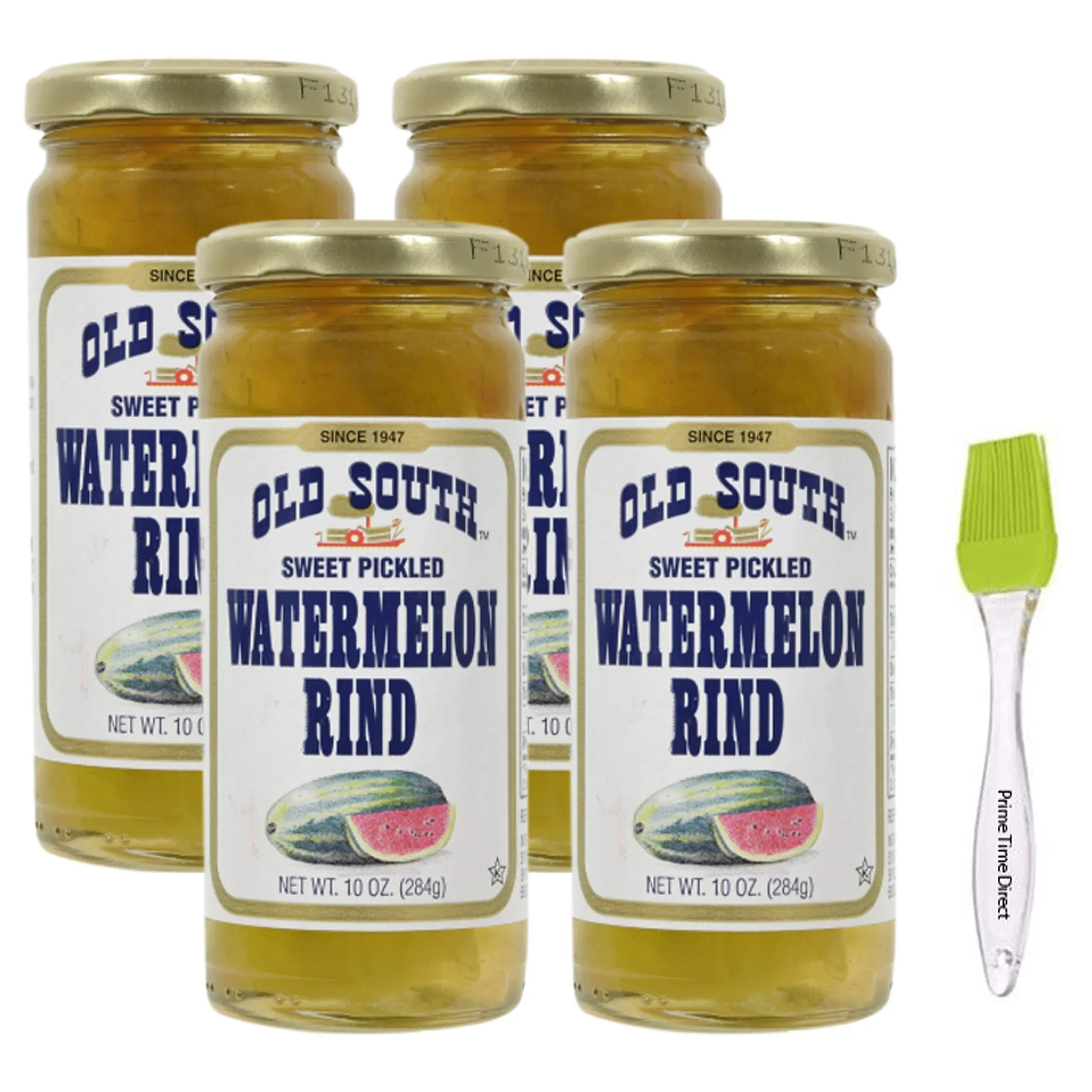 Old South Sweet Pickled Watermelon Rind 10 oz Jar (Pack of 4) Bundle with Primetime Direct Silicone Basting Brush in A Ptd Sealed Bag