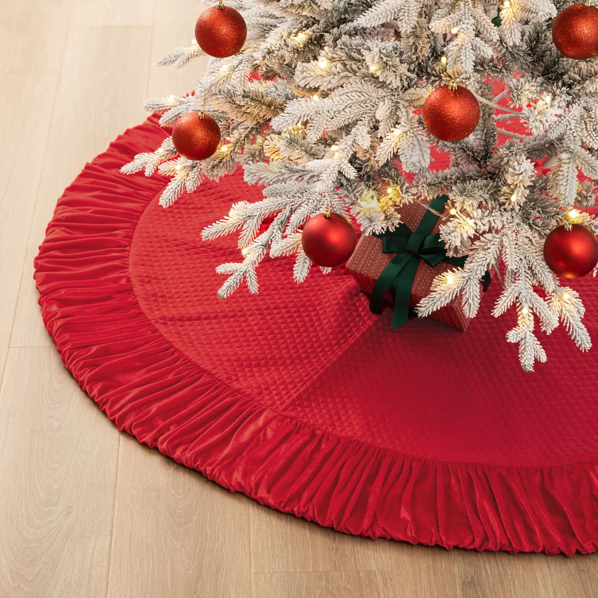 Glitzhome® Deluxe Velvet Ruffled Christmas Tree Skirt