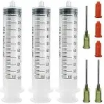 A AKRAF 3 Pcs 100ml Syringes with 14g 1.0'' Blunt Tip Needles and Storage Caps(Luer Lock), Plastic Reusable Syringe for Glue Applicator, Oil Dispensing