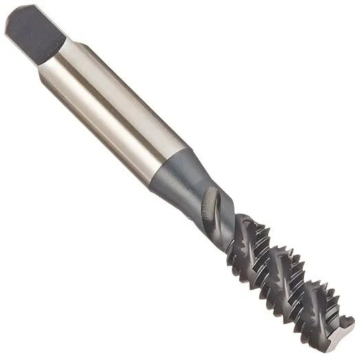 YG-1 - F4483 F4 Series Vanadium Alloy HSS Spiral Flute Tap, Steam Oxide, Round Shank with Square End, Bottoming Chamfer, 3/8"-16 Thread Size, H3 Tolerance