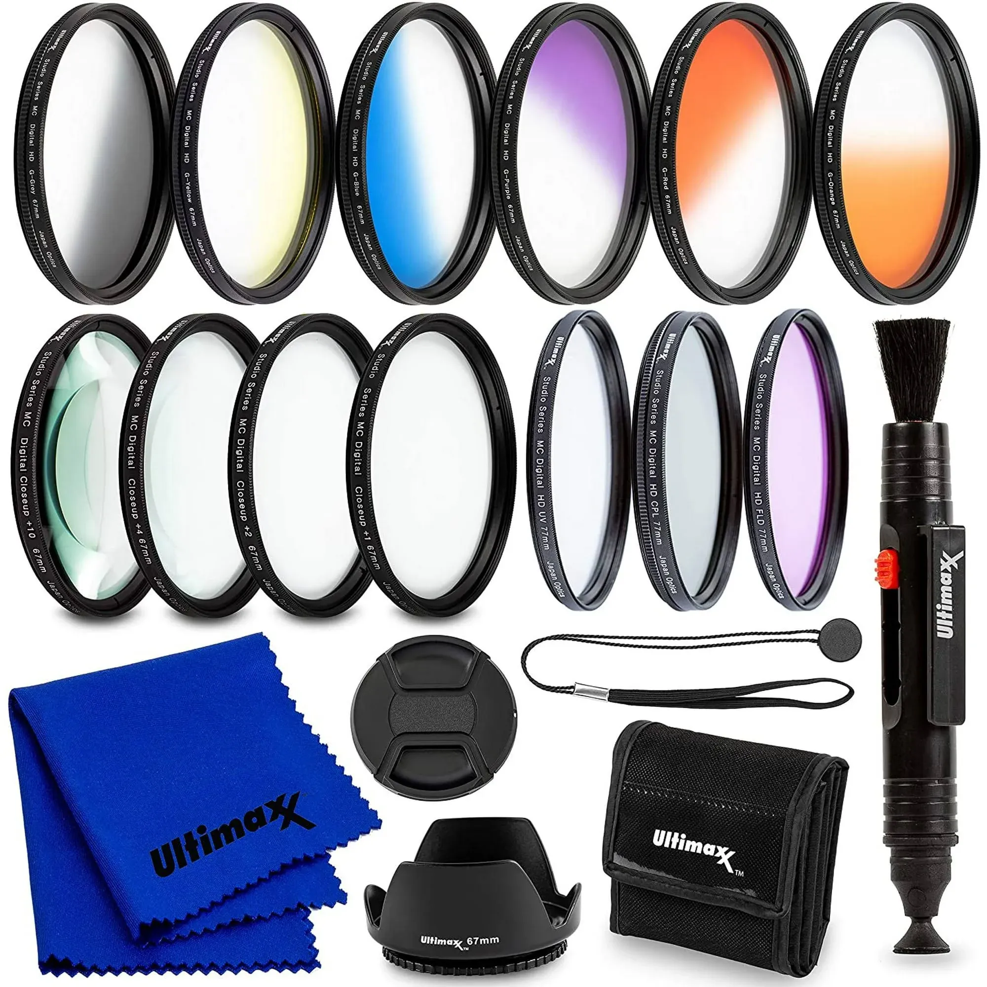 Ultimaxx 55mm Complete Lens Filter Accessory Kit for Lenses with 55mm Filter Size: 6pc Gradual Color Filter Set + UV CPL FLD Filter Set + Macro Close