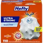 Hefty Ultra Strong Tall Kitchen & Trash Bags, 13gal, 0.9 mil, White, 110/Box