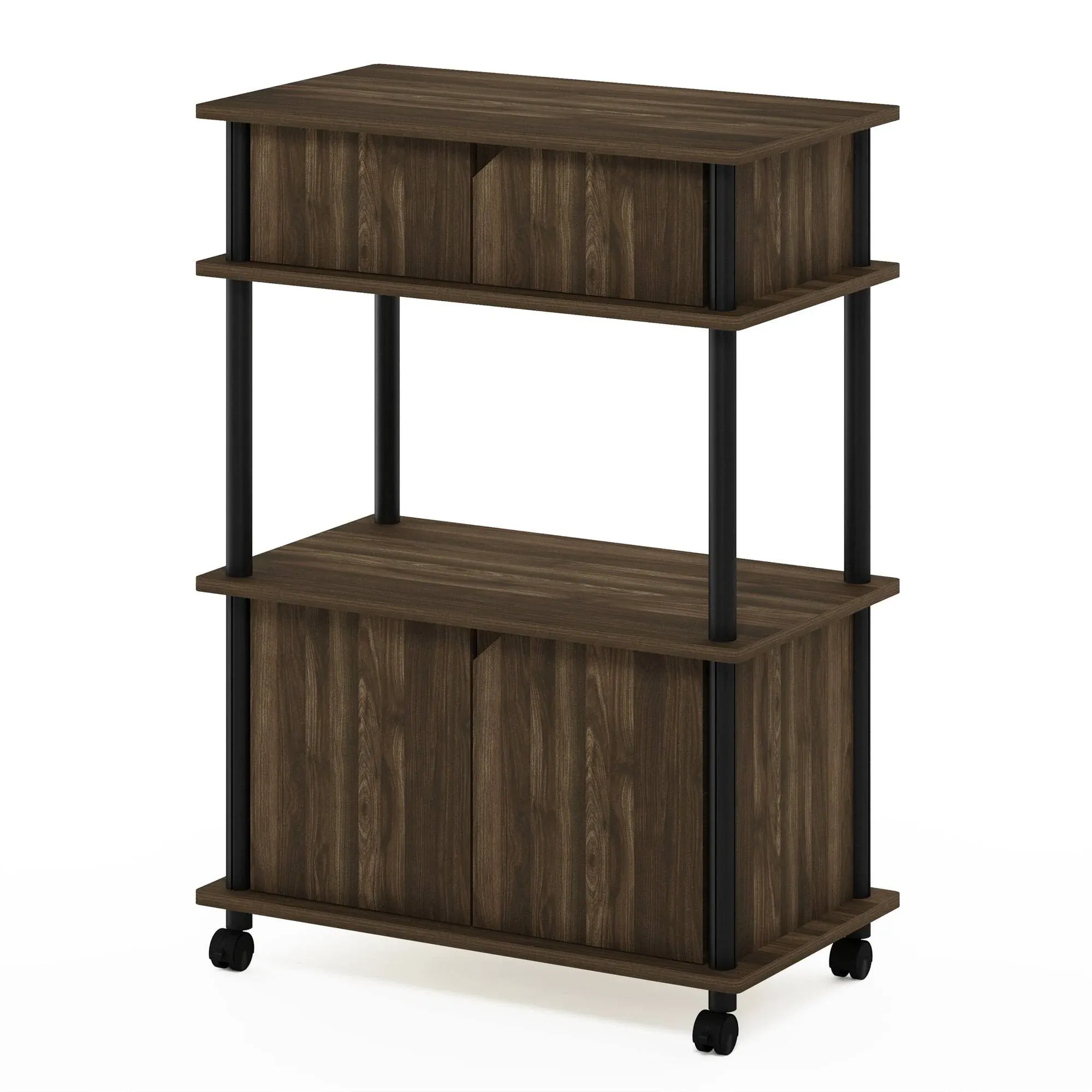 Furinno Turn-N-Tube Toolless Storage Cart with Cabinet - Columbia Walnut/Black